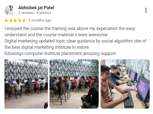 Eduwings Institute's digital marketing course. Feedback from Abhishek Jat Patel.