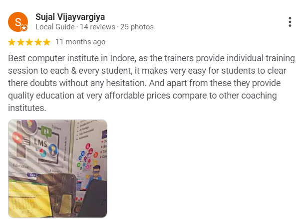 review for Eduwings Institute's computer course by Sujal Vijayvargiya, focusing on digital marketing.