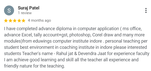 Suraj Patel's review of Eduwings Institute course - insightful feedback from a student.