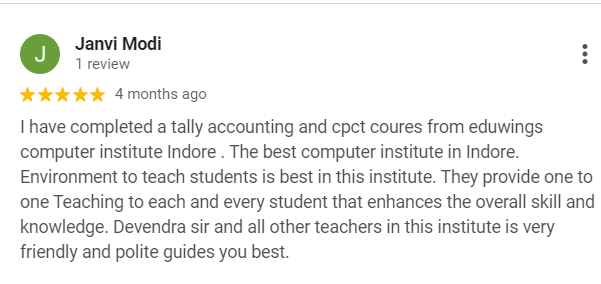 Computer course reviews: Eduwings Institute's Tally Course review by Janvi Modi.