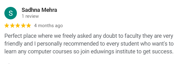 Sadhna Mehra's feedback on Eduwings Institute post Tally Course completion.