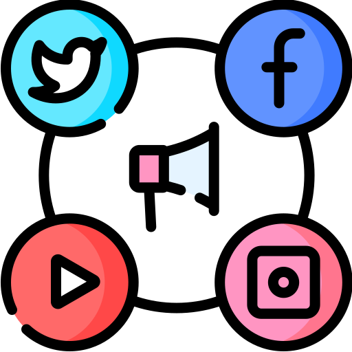 Icons of popular social media platforms for social media marketing.