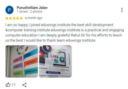 An screenshot with contains the review from Purushottam for Eduwings Institute.